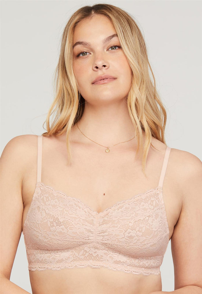 Cup-Sized Lace Bralette - Champagne, worn by model front view