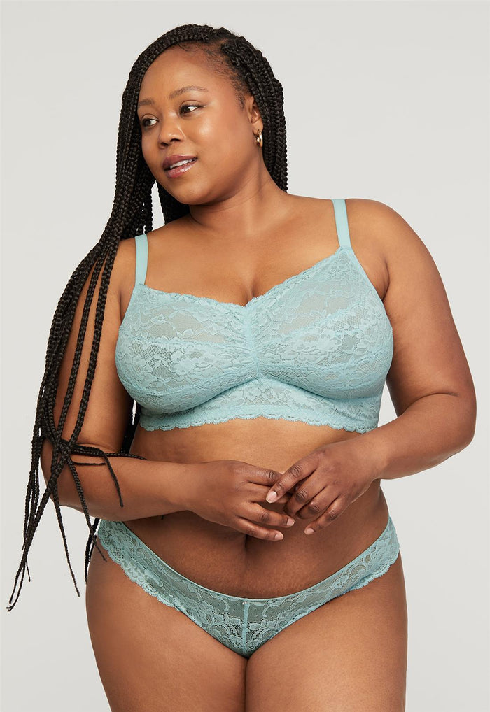 Cup-Sized Lace Bralette - Skylight, worn by model front view