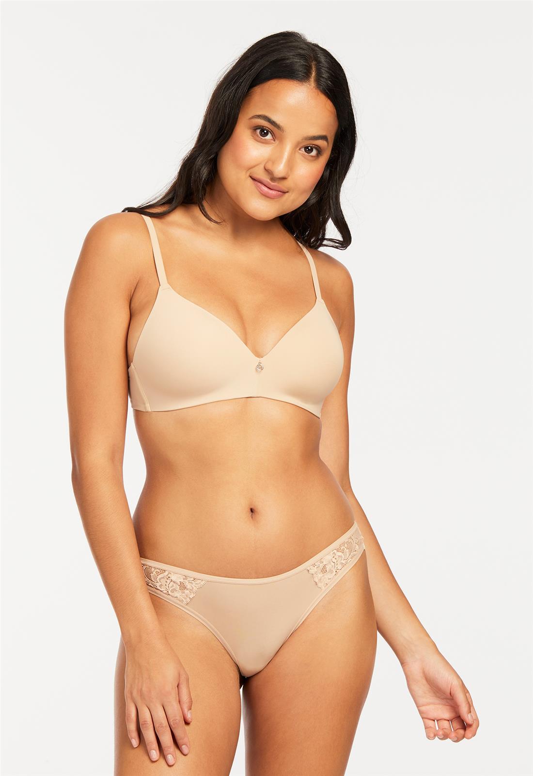 Wire-Free T-Shirt Bra - Sand worn by model front view