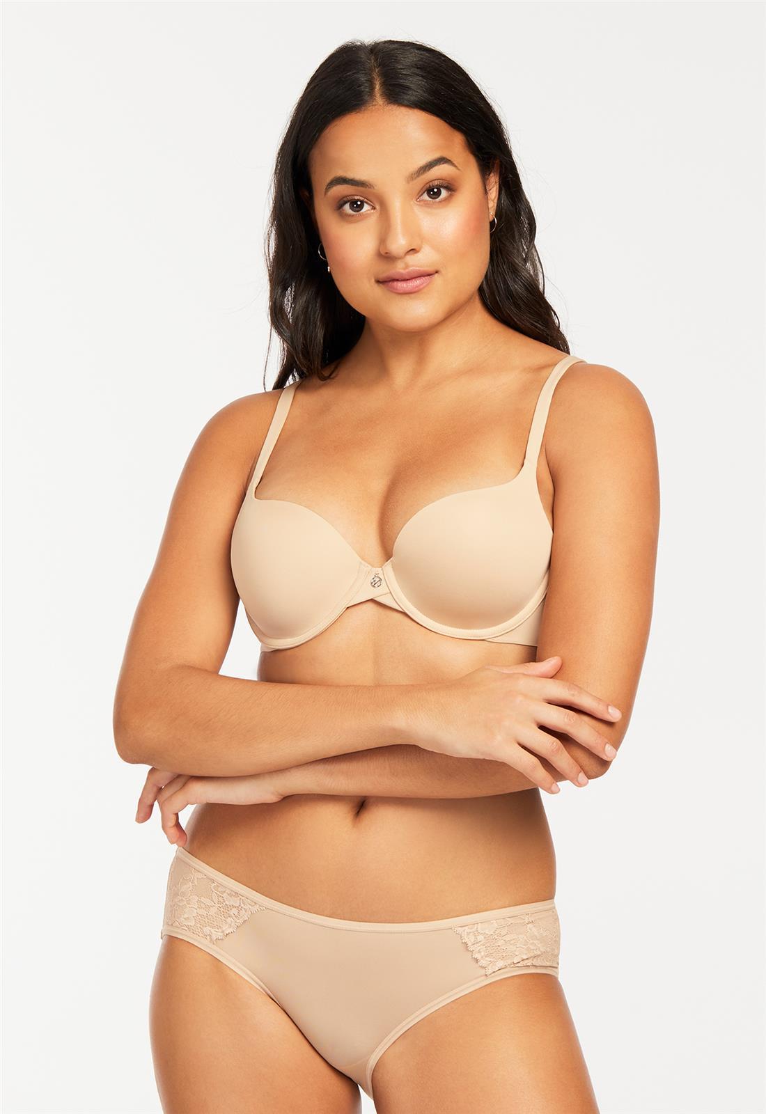 Pure Demi Cup T-Shirt Bra - Sand worn by model front view