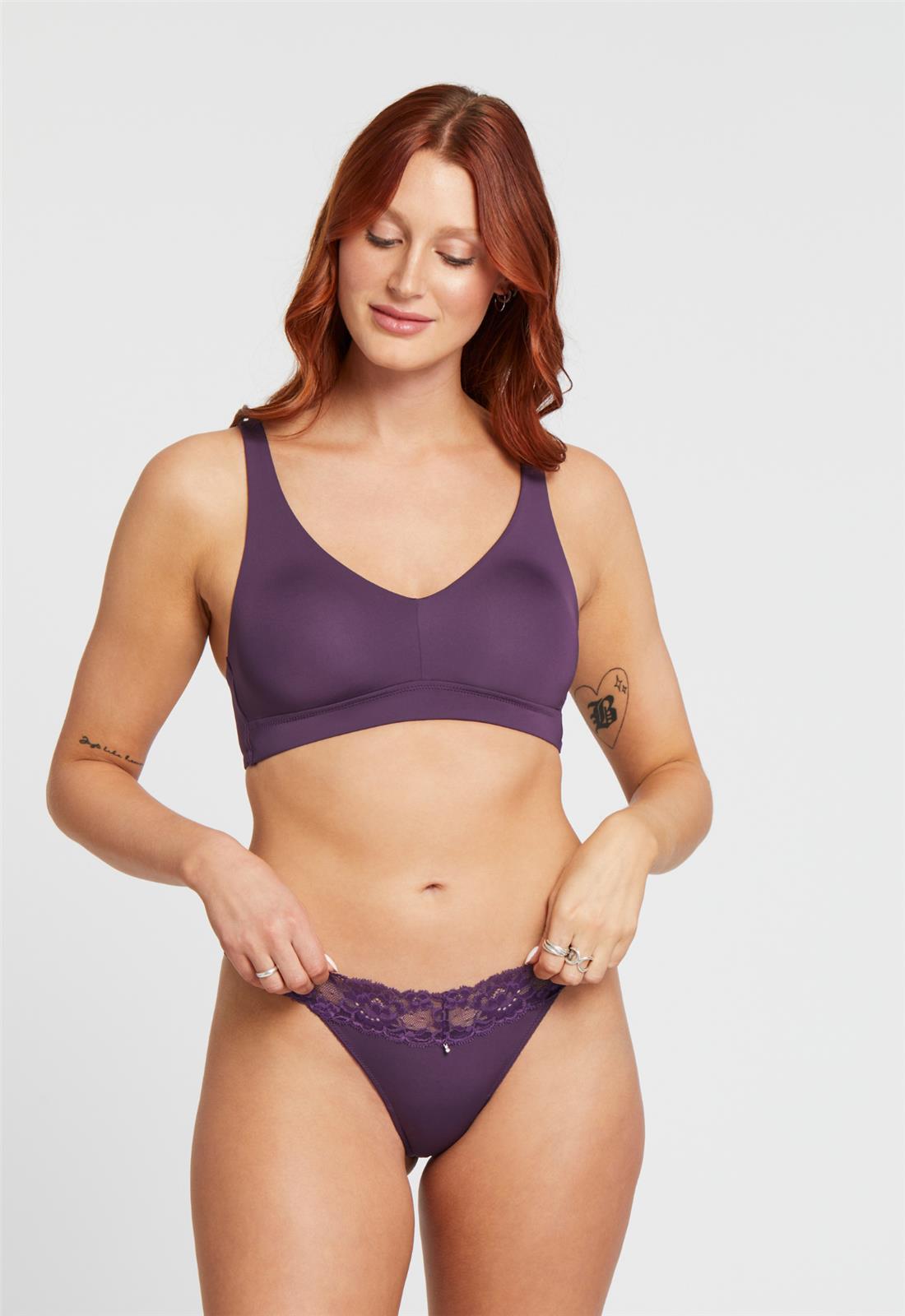 Mysa Cup-Sized Bralette - Pinot worn by model front view