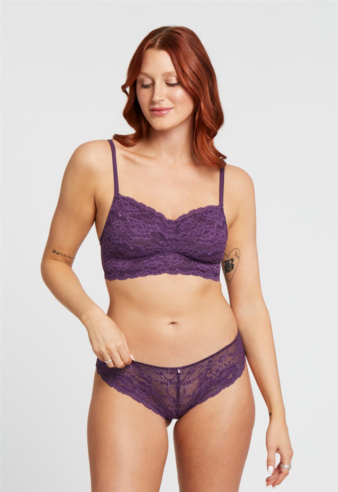 Cup-Sized Lace Bralette - Pinot worn by model front view