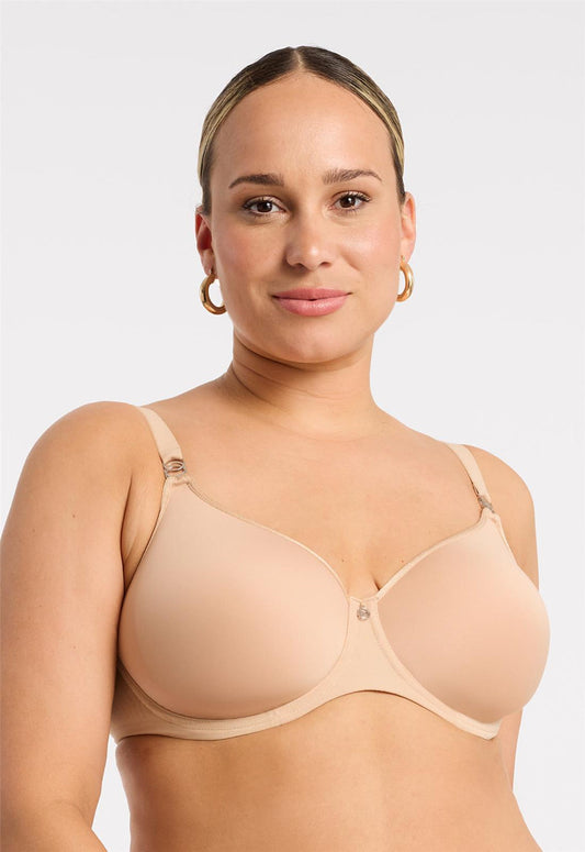 Sublime Spacer Bra - Sand, worn by model front view