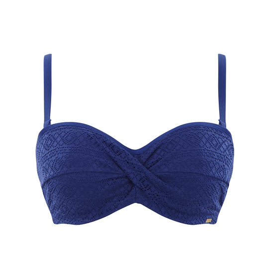 Anya Crochet Twist Bandeau Bikini Top in blue front view product image