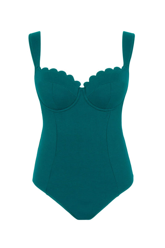 Monica Balcony One-Piece Swimsuit Teal Blue front view product image