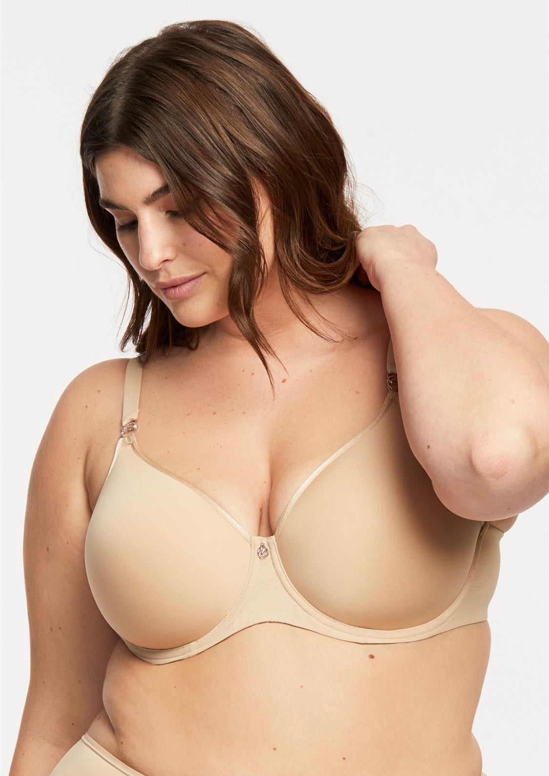 Sublime Spacer Bra - Sand, worn by model front view