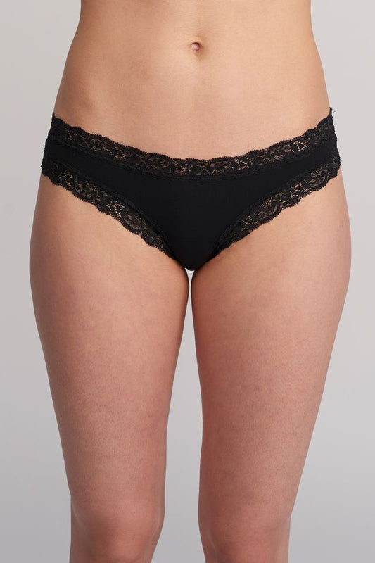 Fleur't Iconic Thong in Black worn by model front view