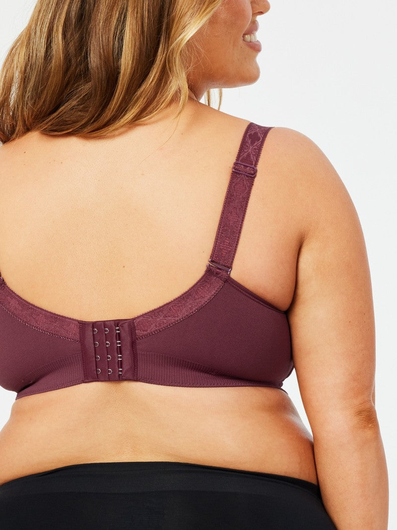 Popping Candy Busty Maternity & Nursing Bra Plum worn by model back view