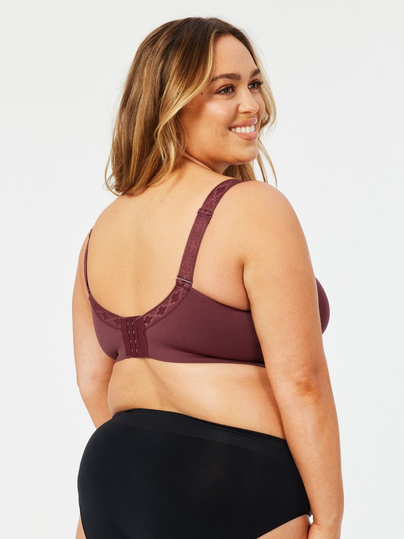Popping Candy Busty Maternity & Nursing Bra Plum worn by model back view