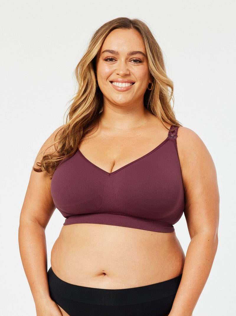 Popping Candy Busty Maternity & Nursing Bra Plum worn by model front view