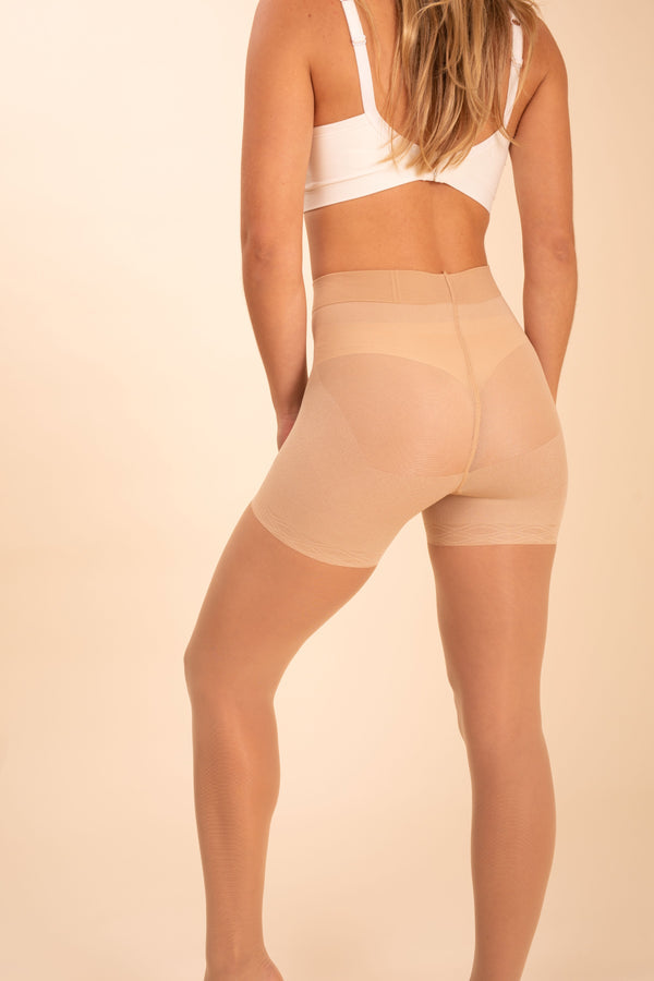 Model shows off her Threads Contour Pantihose in Ivory.