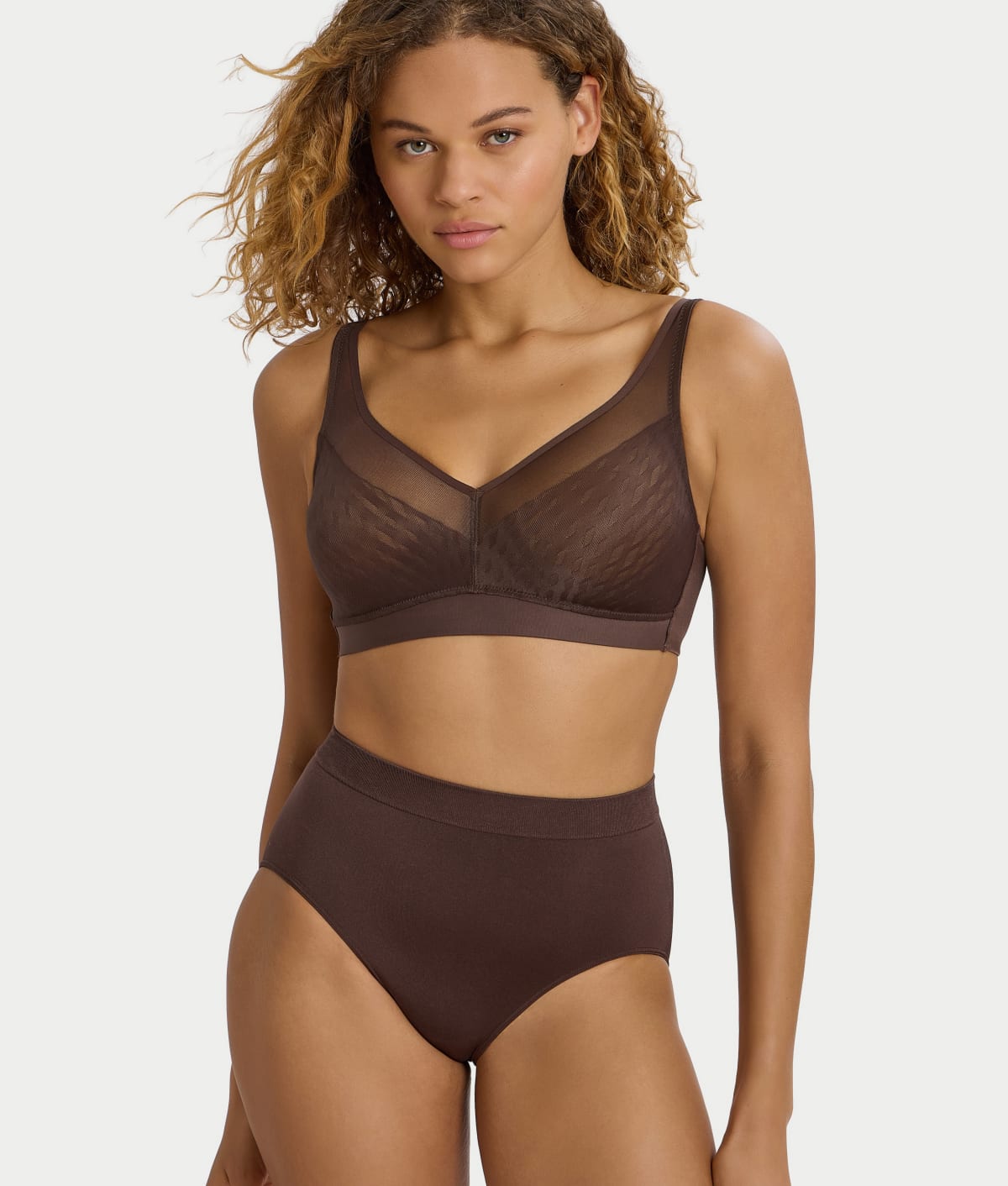 B-Smooth Full Brief in Hot Fudge worn by model front view