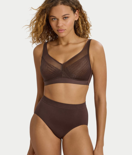 B-Smooth Full Brief in Hot Fudge worn by model front view