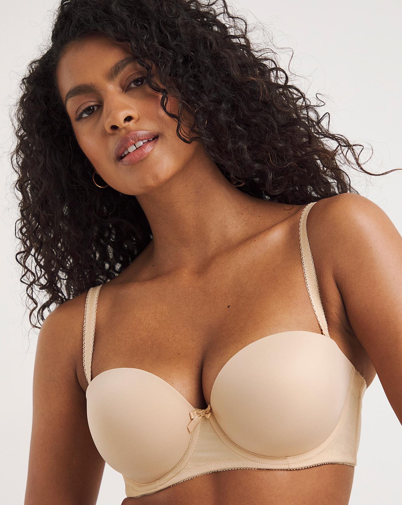 Deco Underwire Moulded Strapless Bra - Chai worn by model with straps front view
