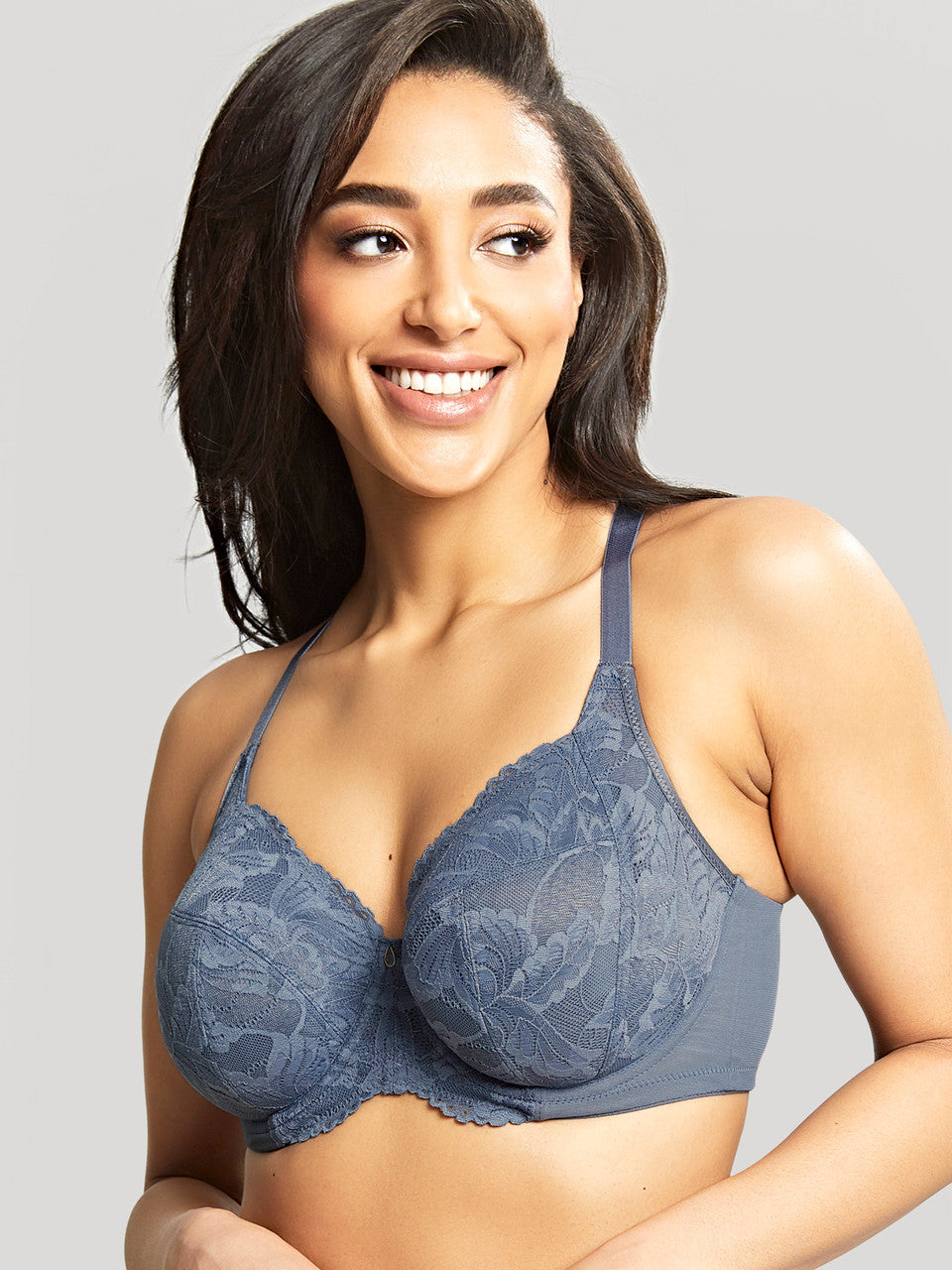 Radiance Full Coverage Bra in Steel Blue worn by model front view