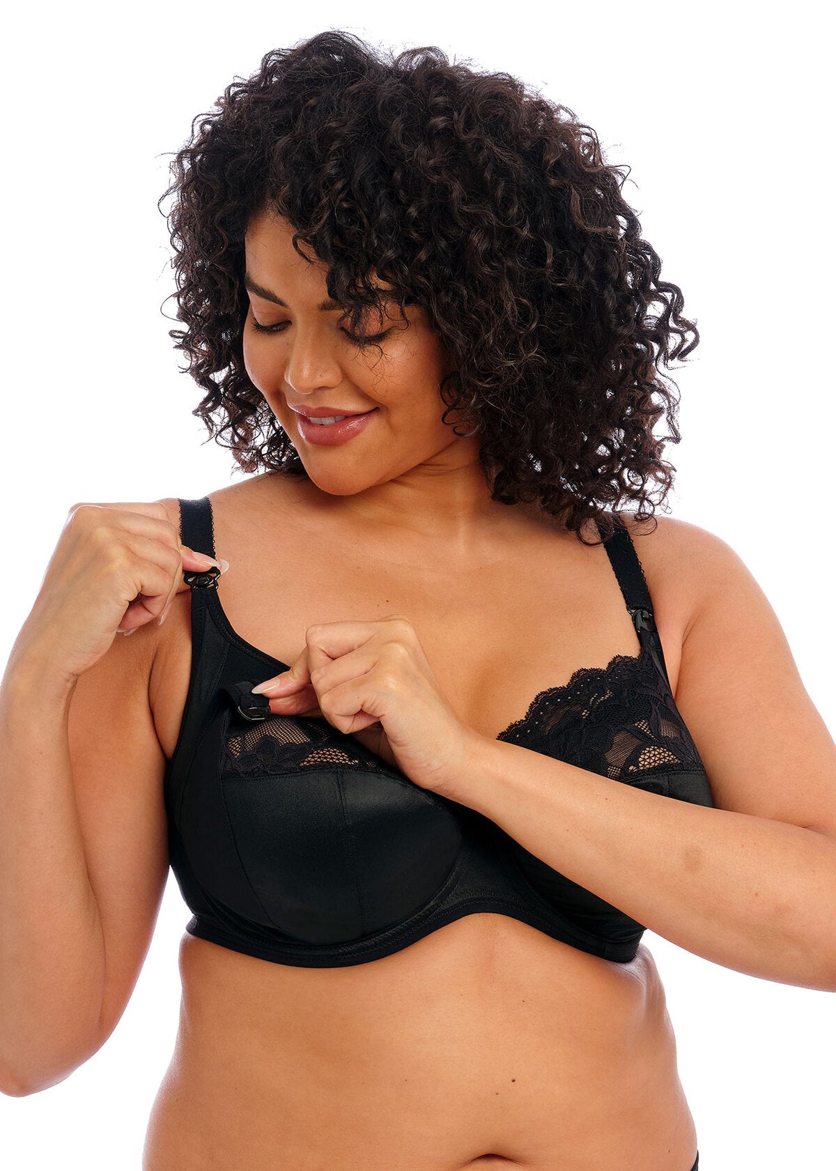 Molly Underwire Nursing Bra - Black worn by model front view