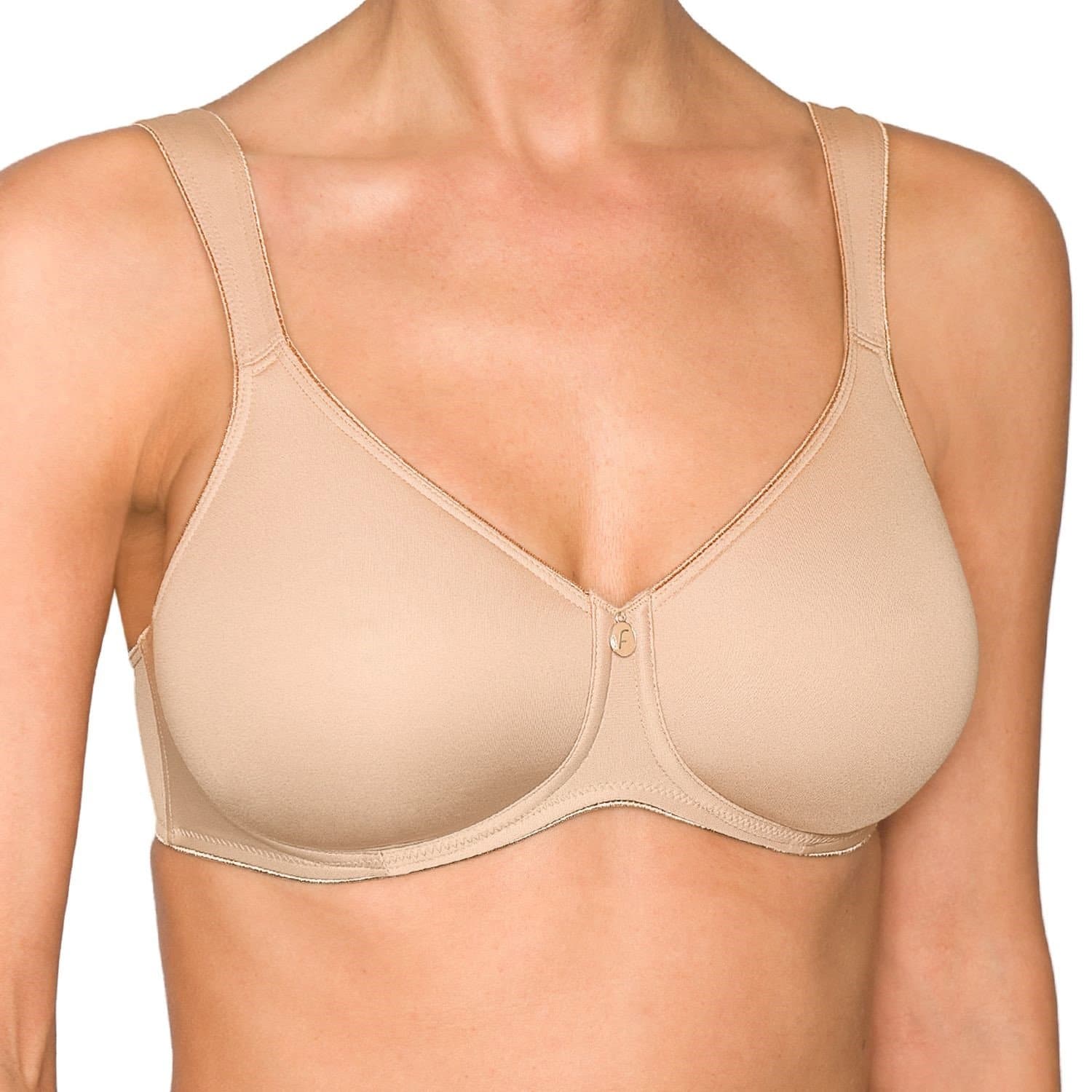 Pure Balance Underwire Spacer Bra in Sand, worn by model in front view product image.