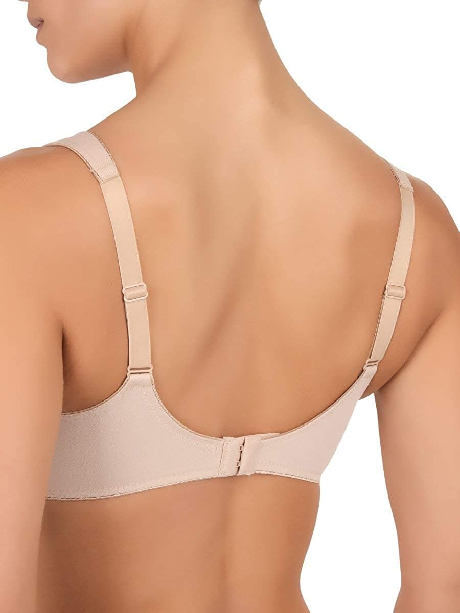 Pure Balance Underwire Spacer Bra in Sand, worn by model in back view product image.