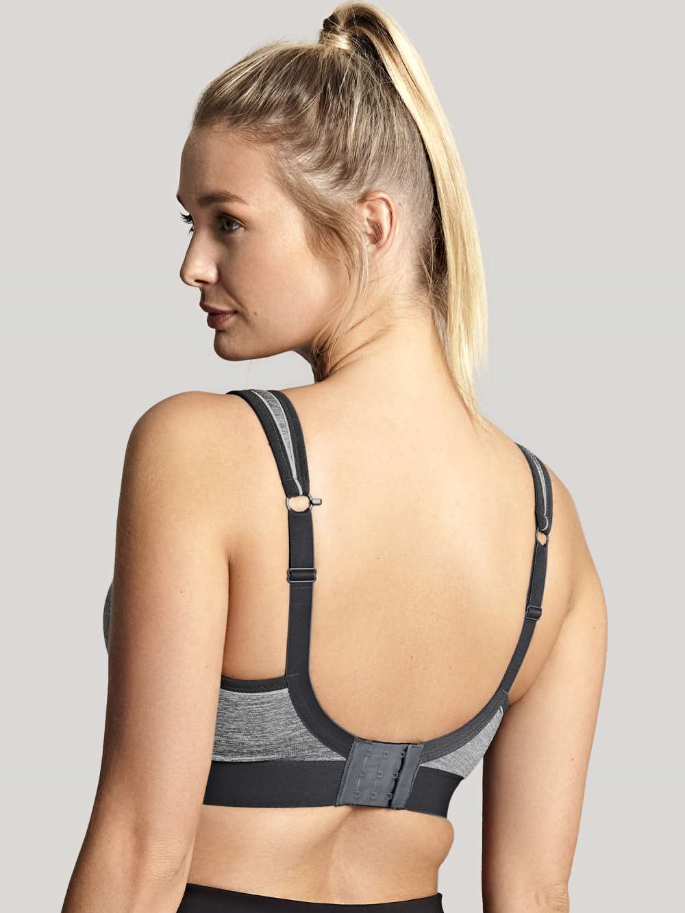Non Wired Sports Bra - Charcoal Marl worn by model back view