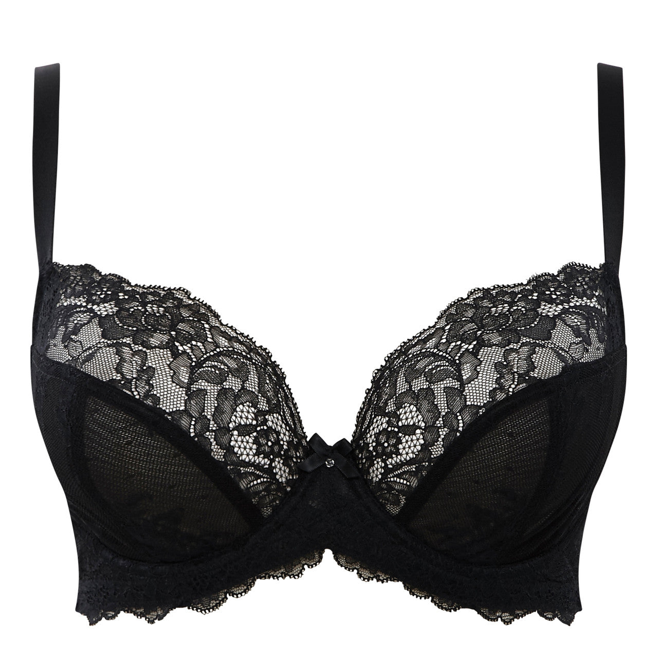 Ana Non-Padded Plunge Bra in black, front view, product shot.