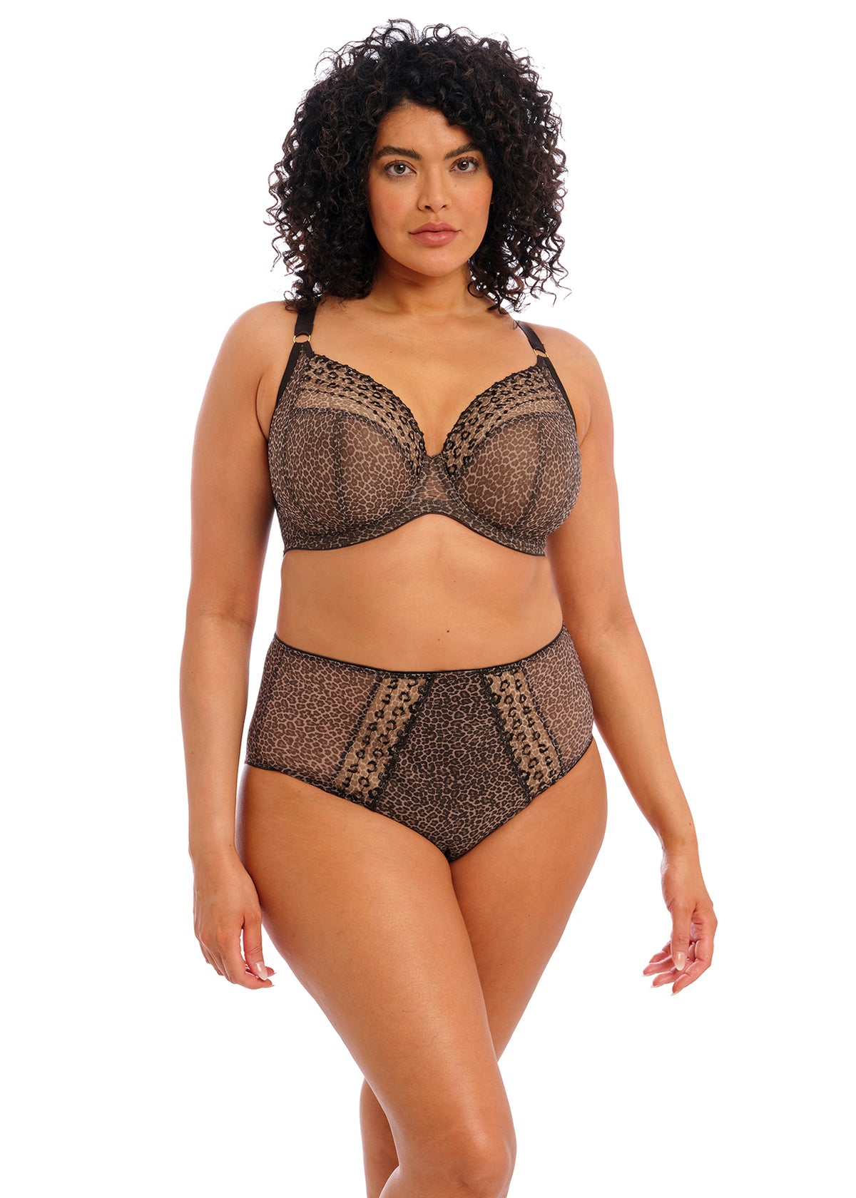 Matilda Full Brief and Plunge Bra - Leopard worn by model, front view