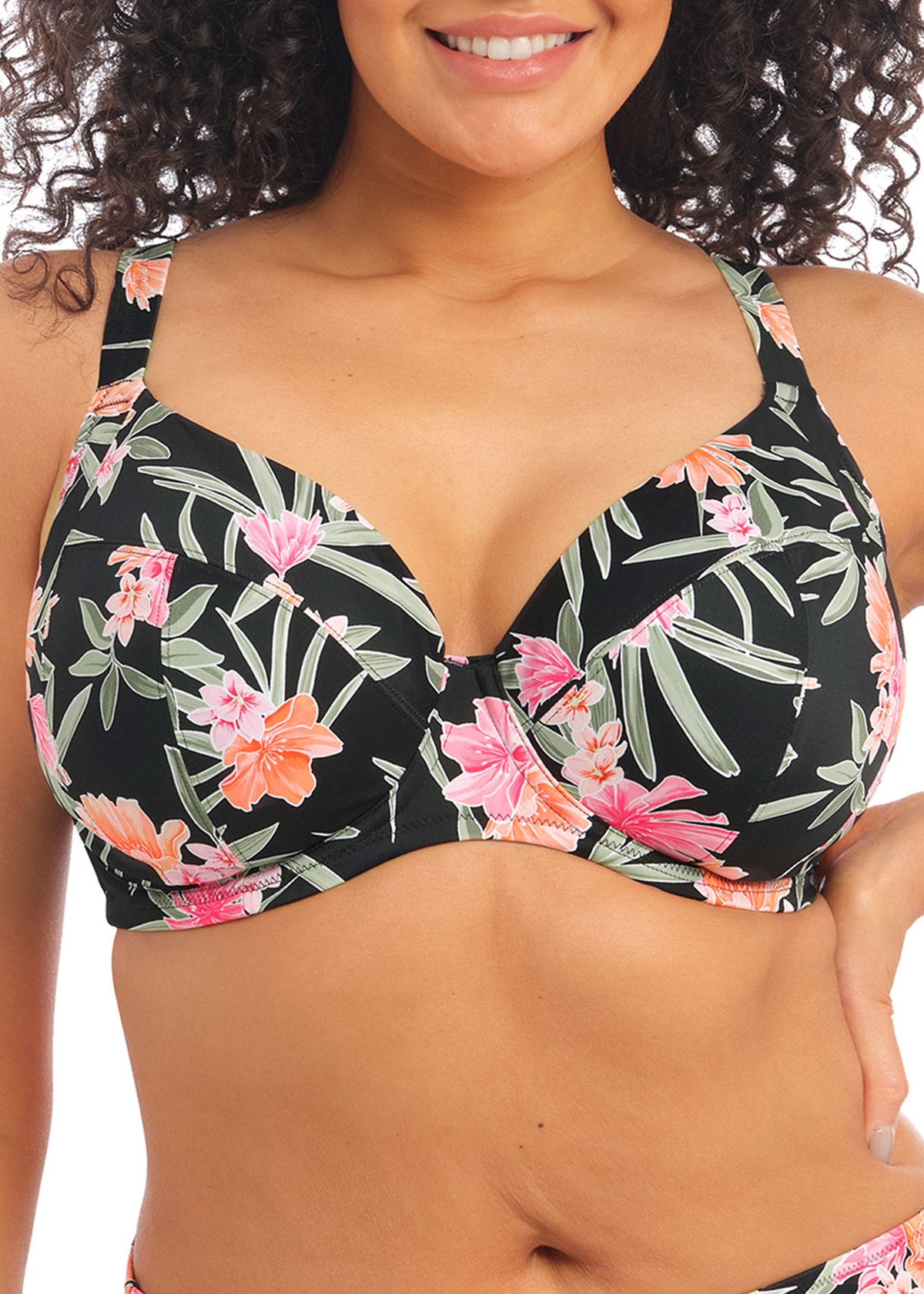 Dark Tropics Underwire Plunge Bikini Top, worn by model, front view