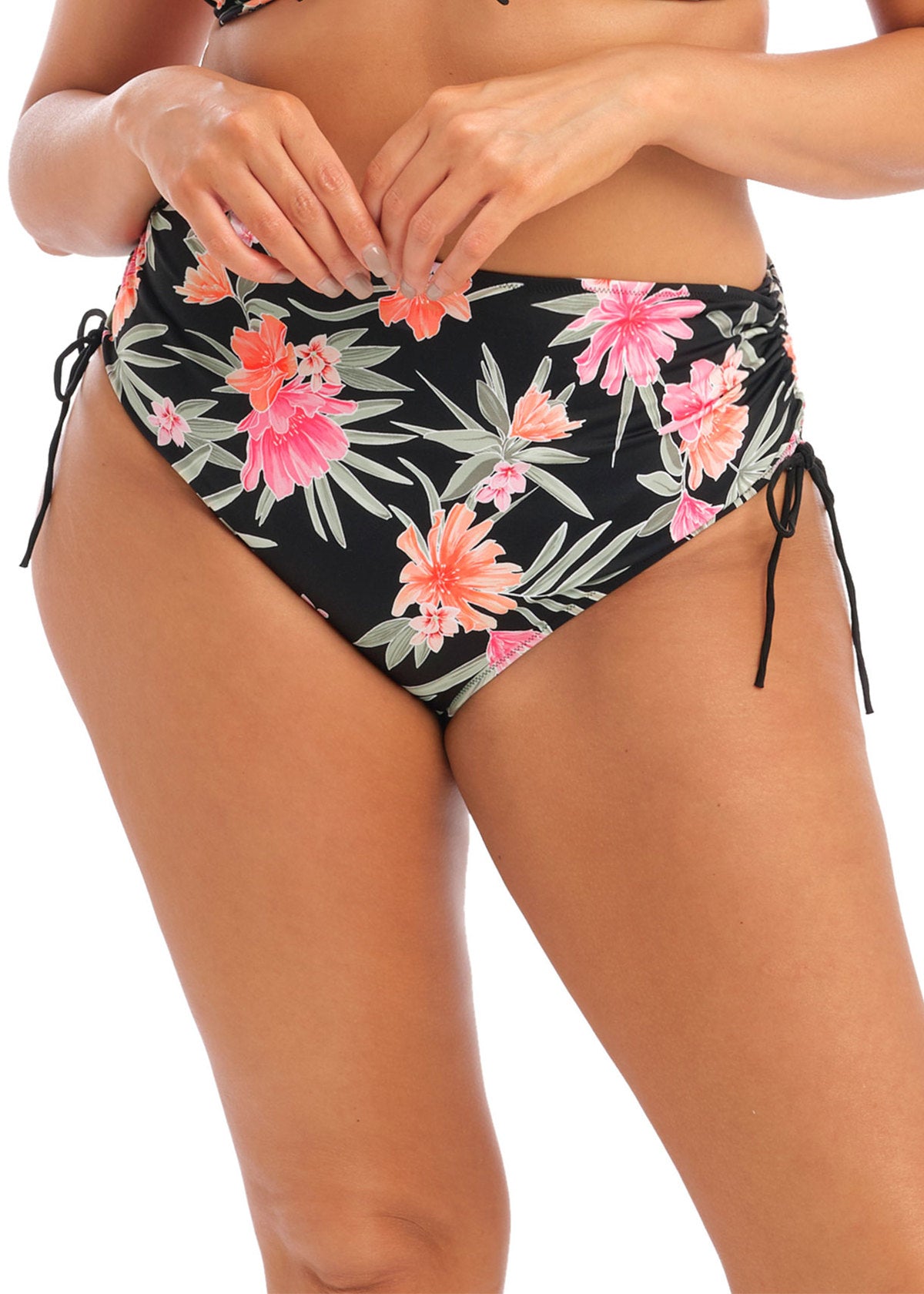 Dark Tropics Adjustable Bikini Briefs - Black, worn by model, front view