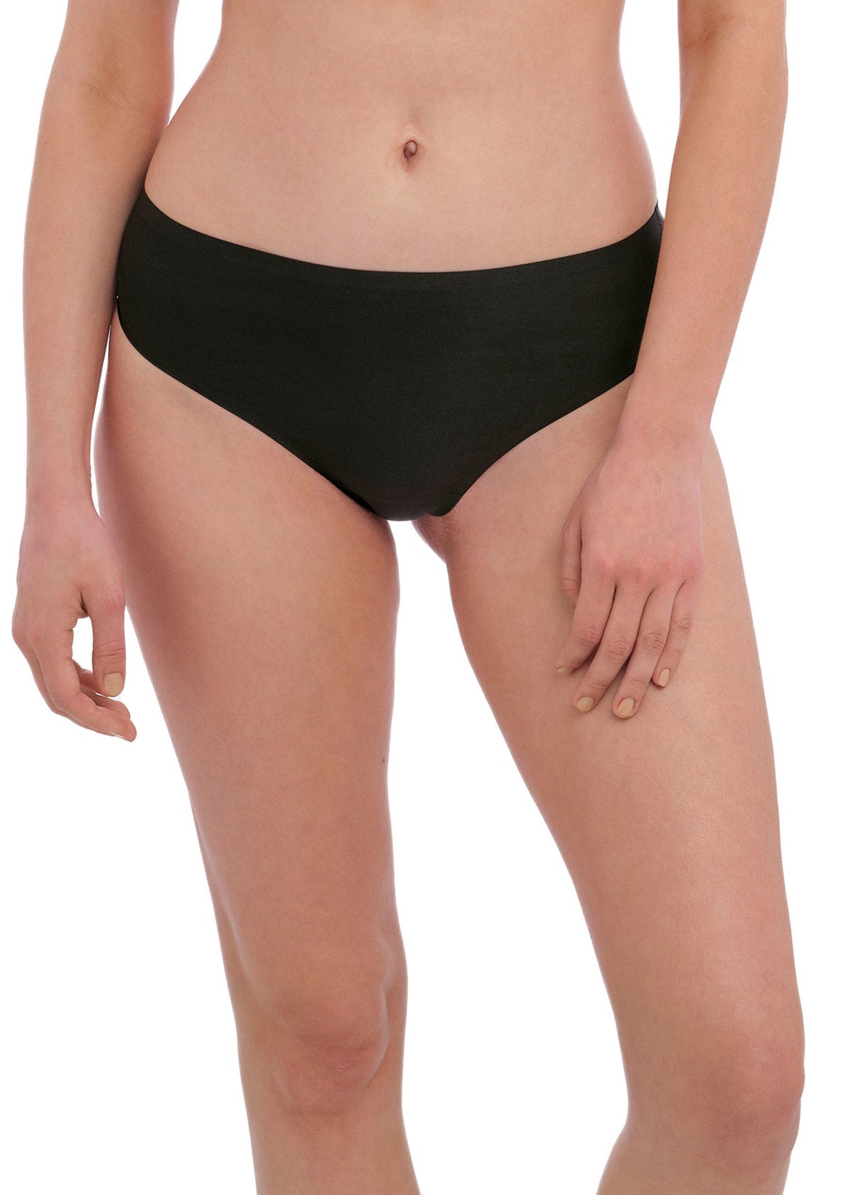 Smoothease Invisible Stretch Thong - Black, worn by model front view