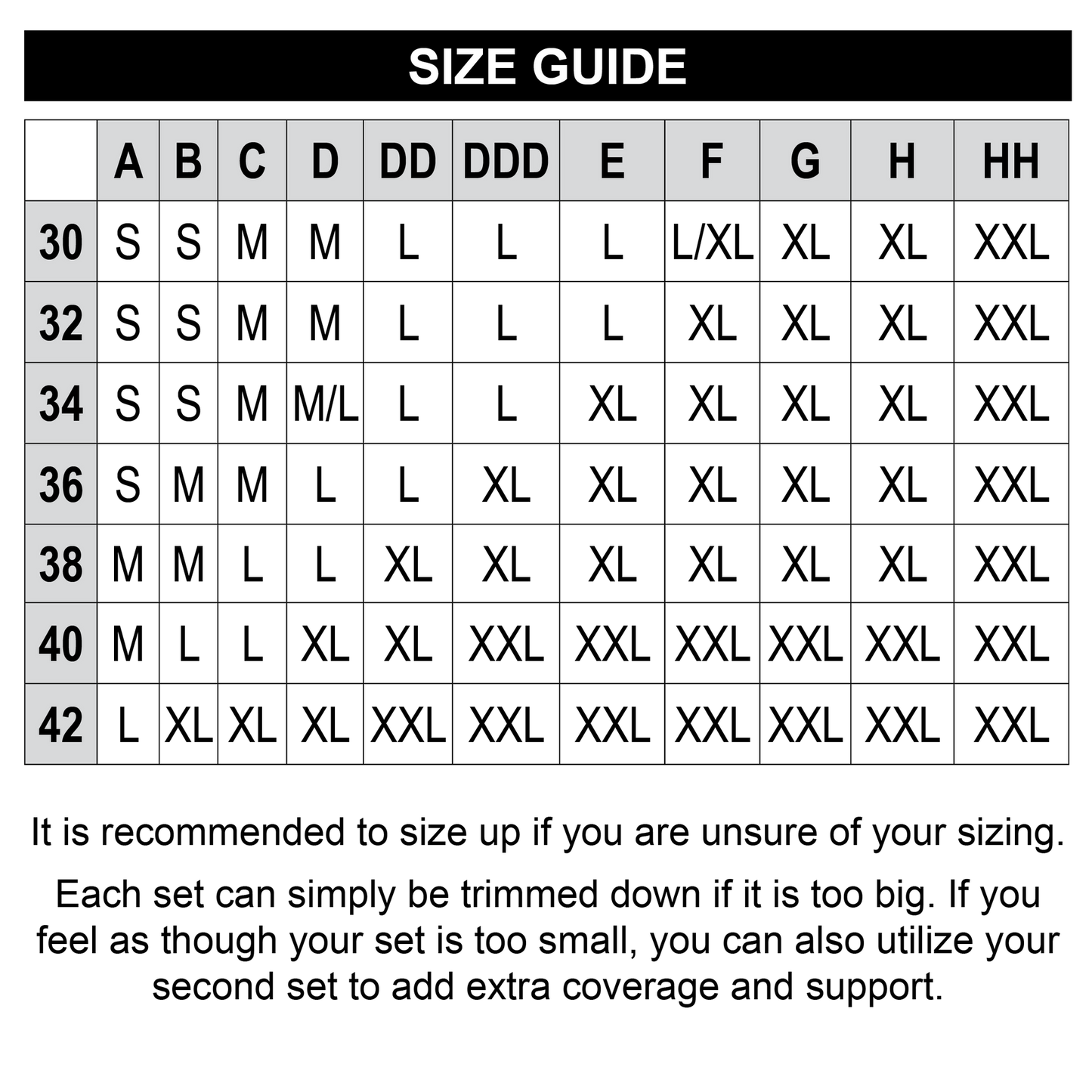 Luxury Breast Tape size guide chart