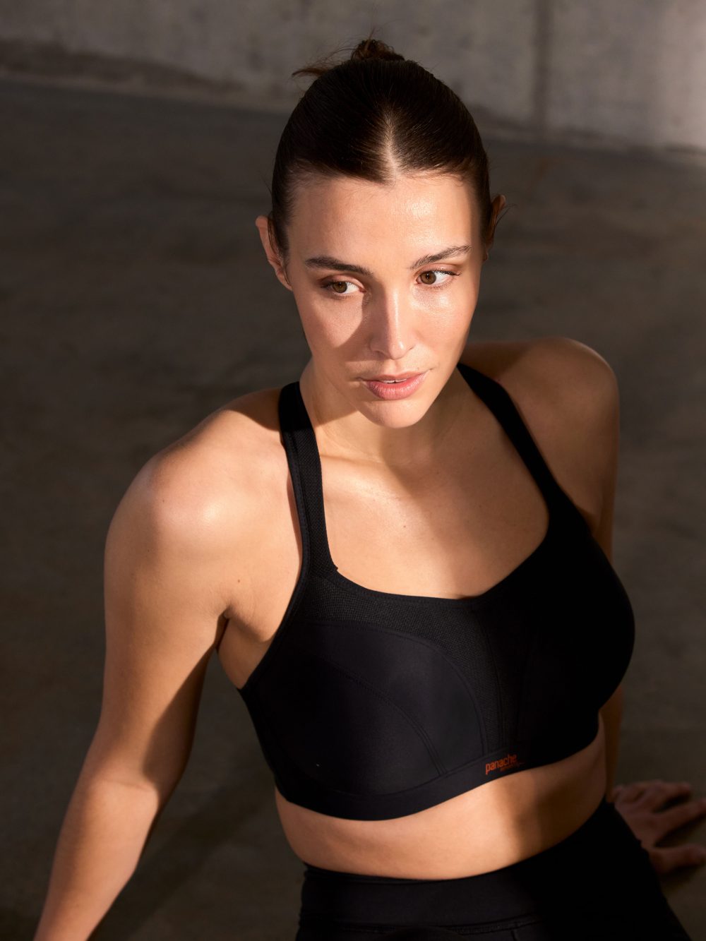 Panache Wired Sports Bra - Black worn by model, lifestyle image