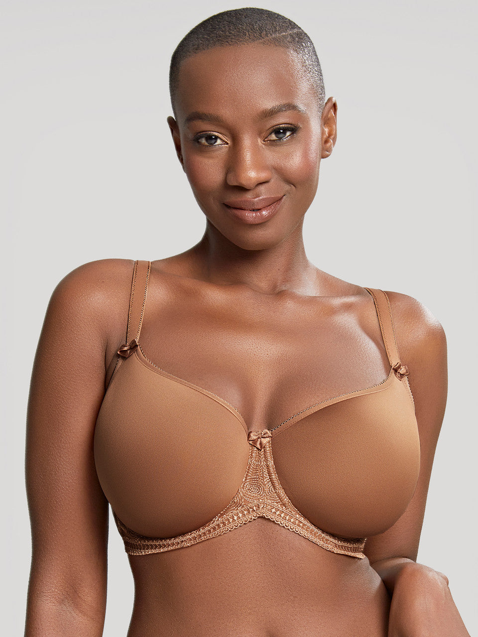 Cari Balcony Spacer Bra - Caramel, worn by model, front view