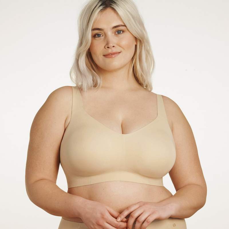 Beyond Bra in Sand, worn by model in front view product image.