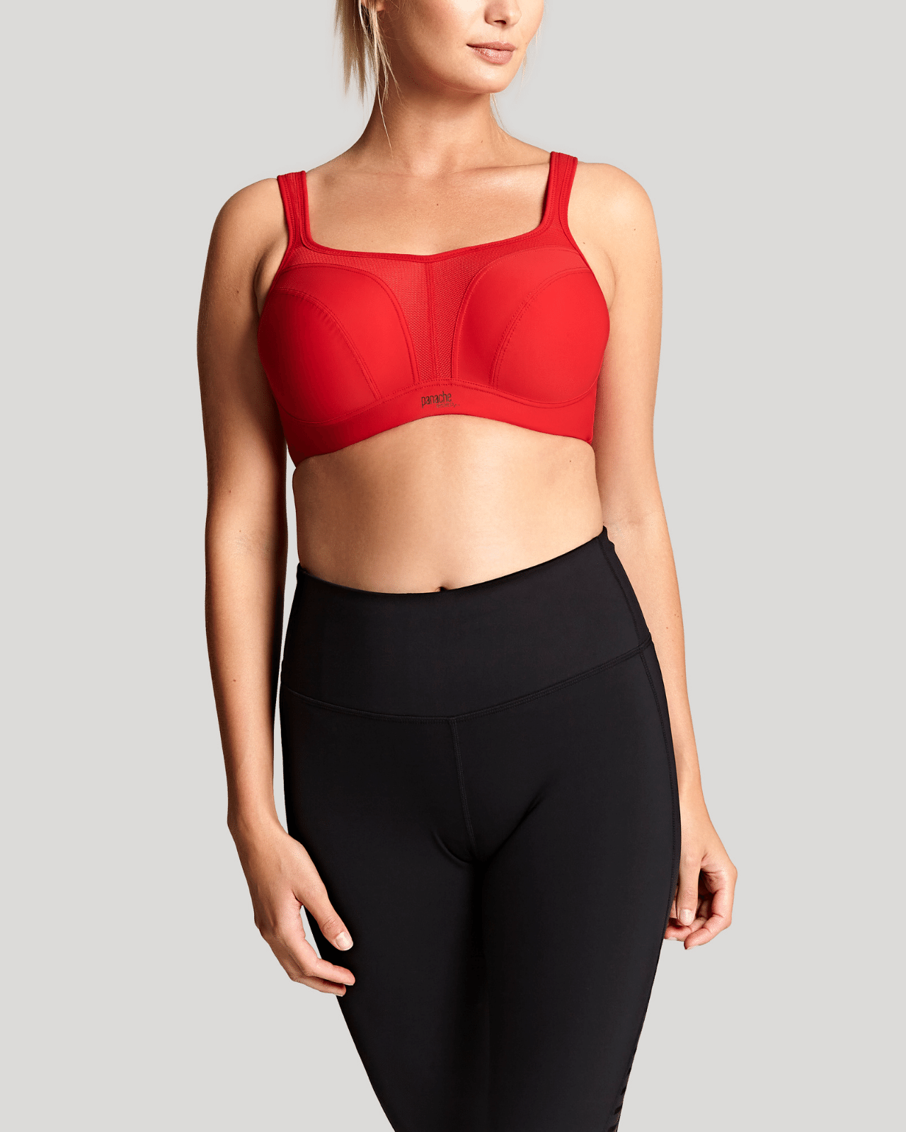 Panache Wired Sports Bra in Fiery Red, worn by model in front view product image.Panache Wired Sports Bra - Fiery Red worn by model front view
