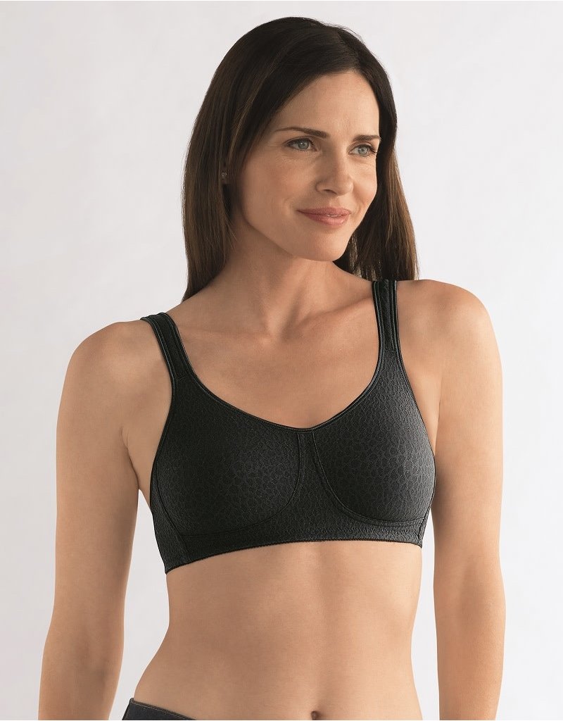 Mona Wire-Free Pocketed Soft Bra - Black, worn by model front view