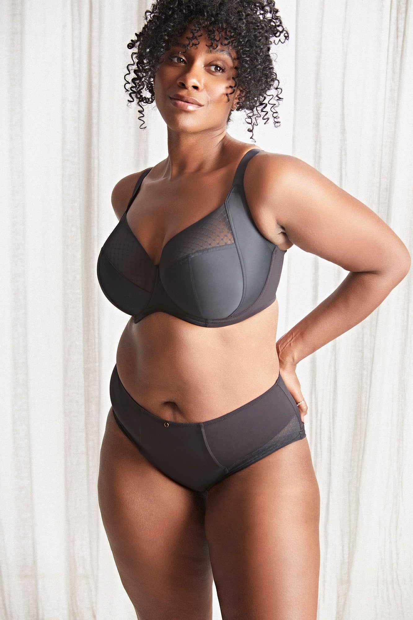 Bliss Bra and Deep Brief - Noir worn by model front view