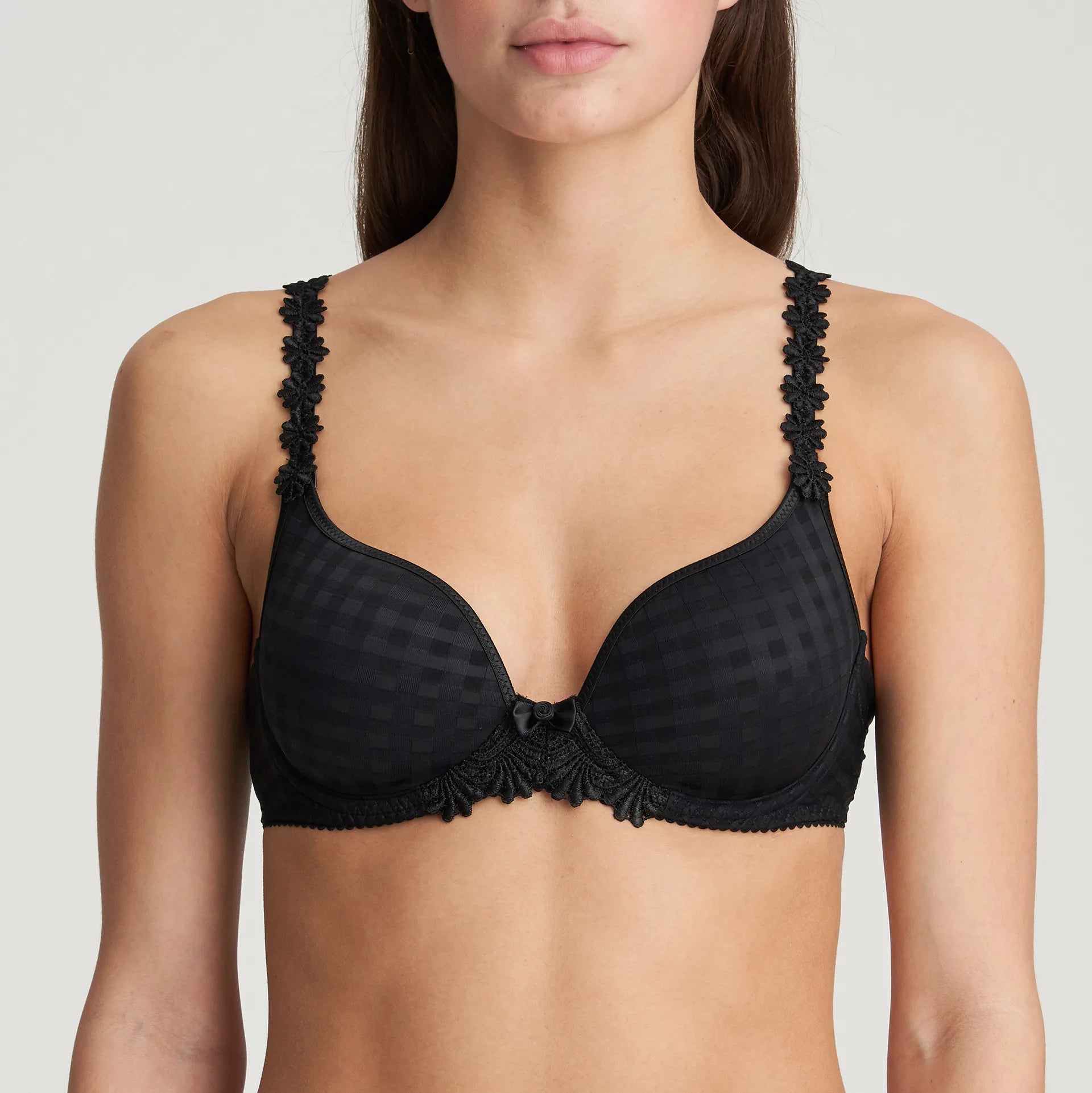 Avero Padded Heart Shape Bra in Black by Marie Jo - front view of bra on model