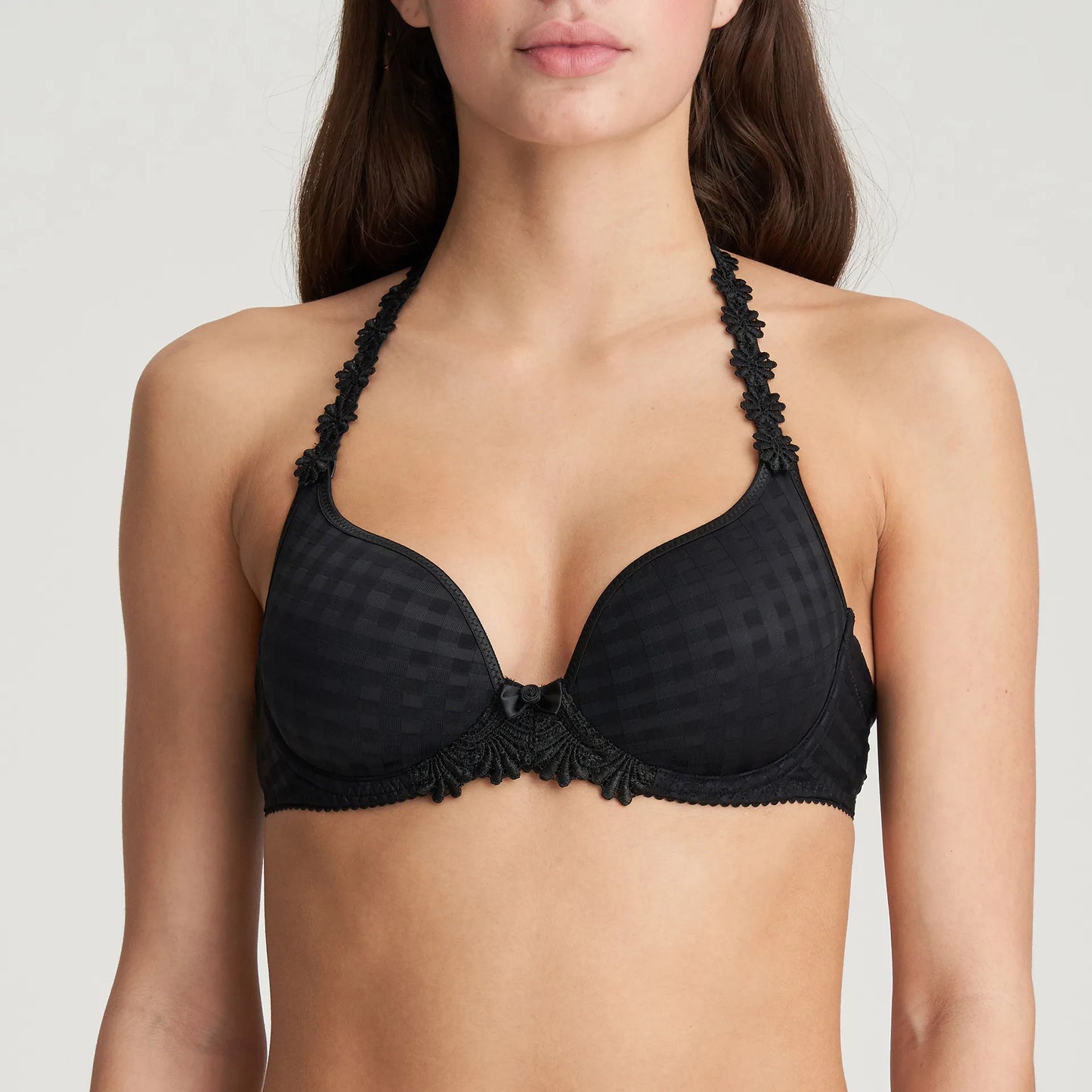 Avero Padded Heart Shape Bra in Black by Marie Jo - front view of bra on model