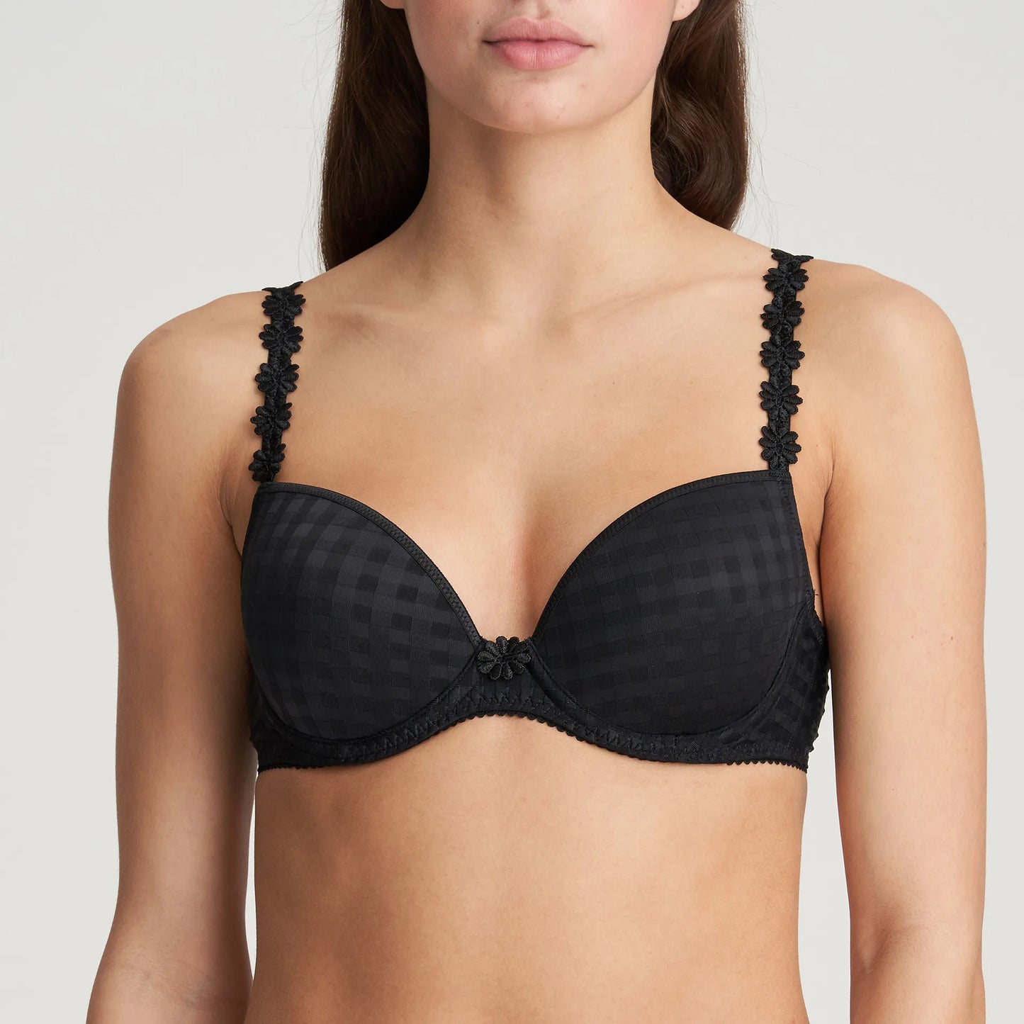 Avero Padded Round Bra in Black worn by model in front view product image