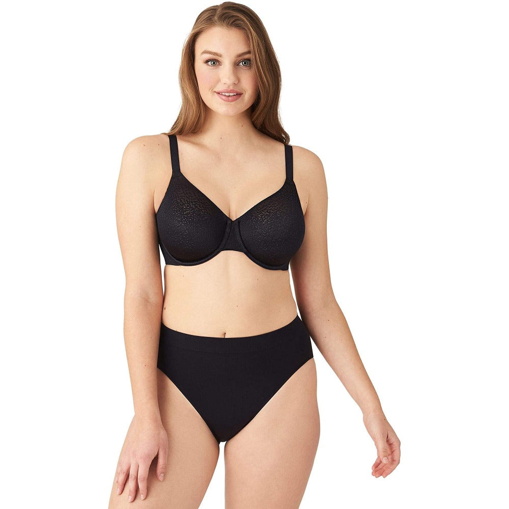 Back Appeal Underwire Bra - Black, worn by model front view