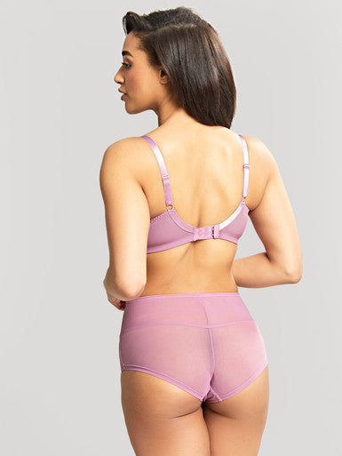 Imogen High Waist Brief and Bra - Mauve Pink, worn by model, back view
