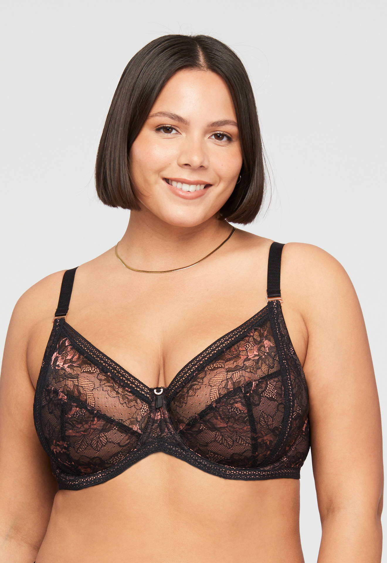Enchanted Muse Bra - Black/Pecan, worn by model, front view