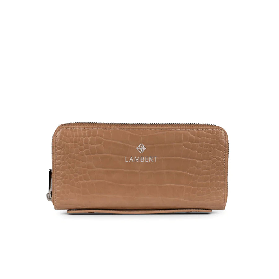 Meli Vegan Leather Wallet - Latte Croco, front view