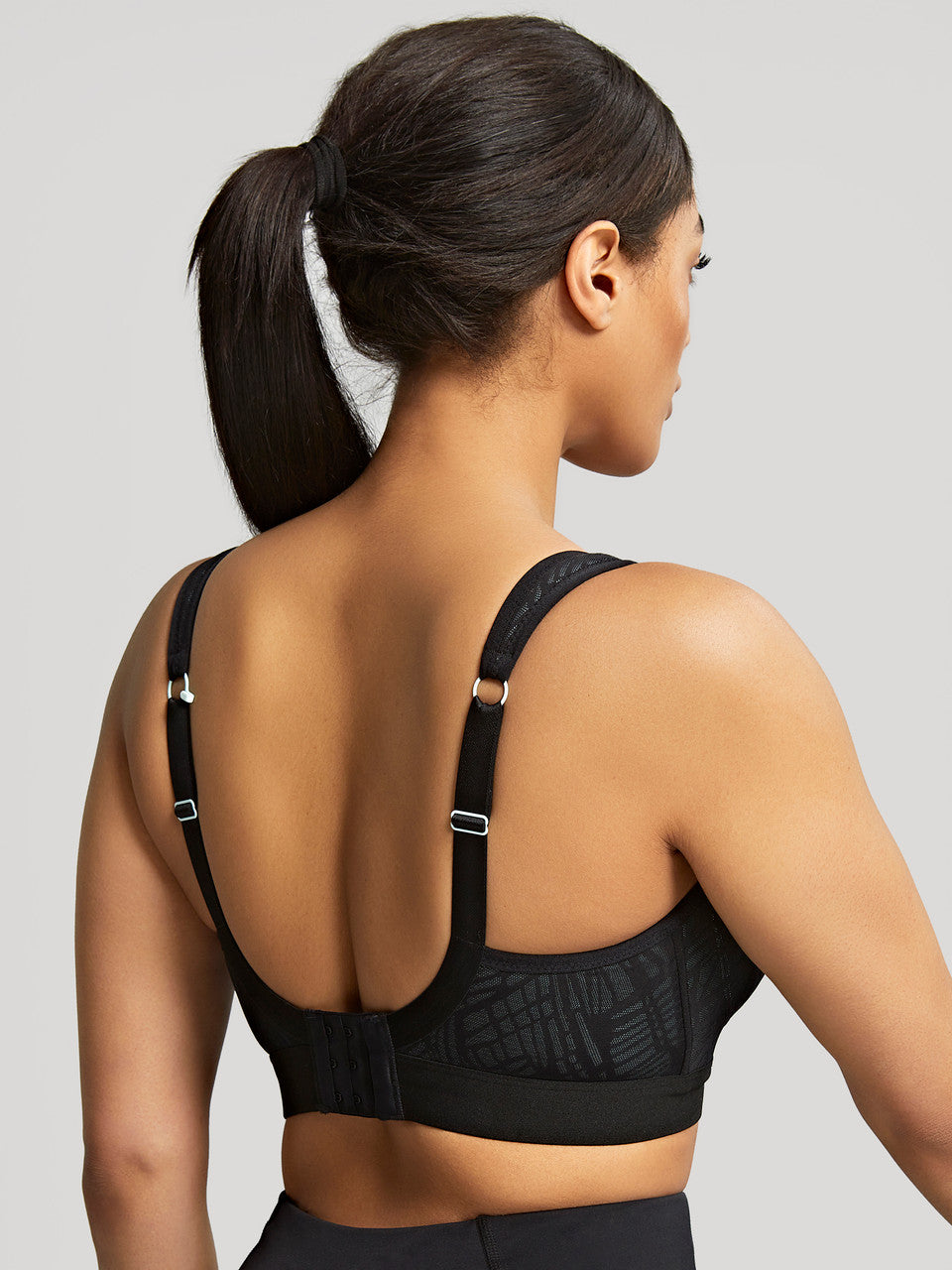 Non Wired Sports Bra - Black/Ice Blue worn by model back view